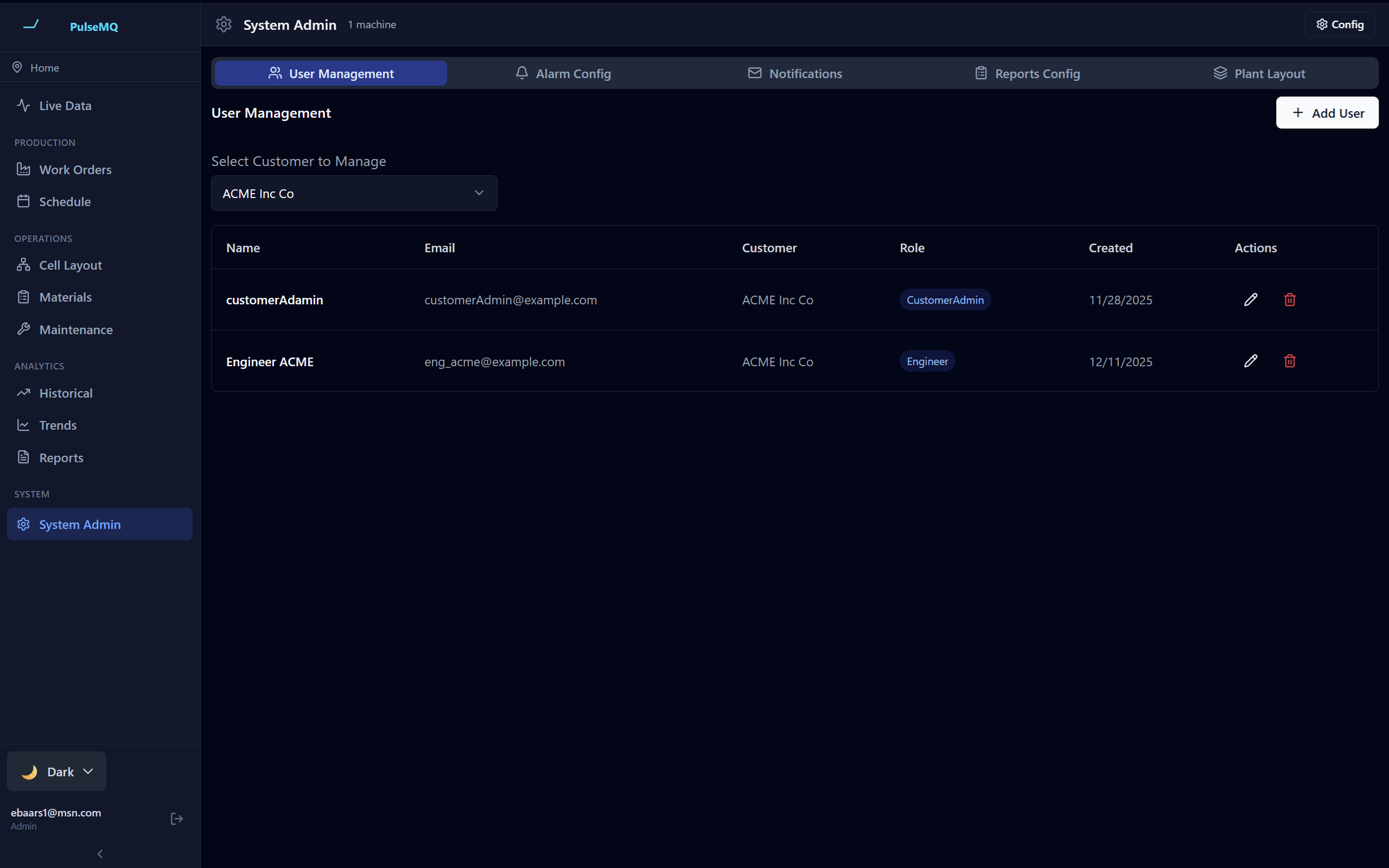 Alarm & System Administration